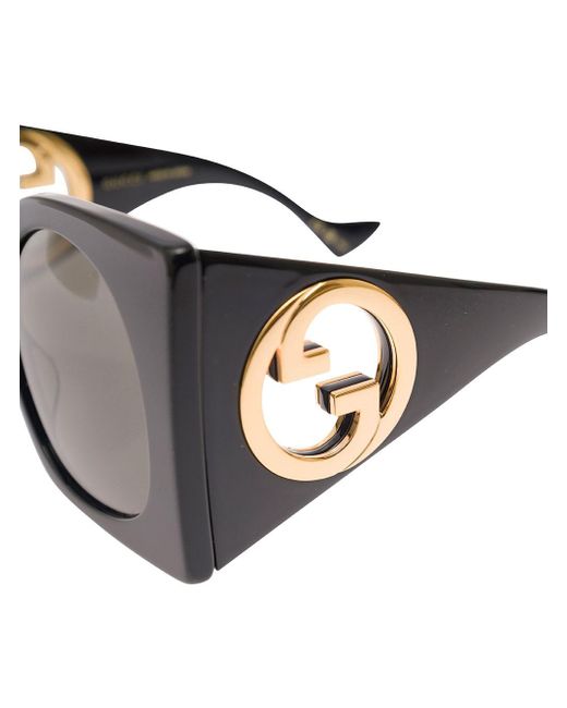 Gucci Black 'Gg1254S' Square Sunglasses With Interlocking G Cut-Out In