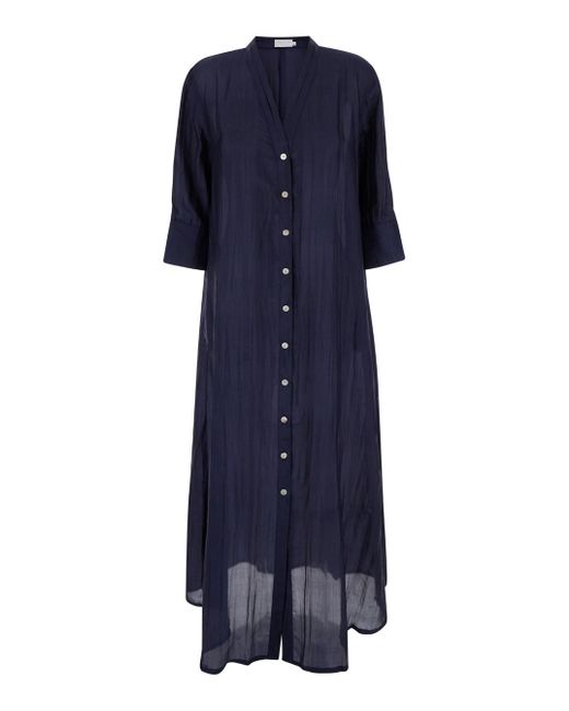 THE ROSE IBIZA Blue Long Dress With Mother-Of-Pearl Buttons