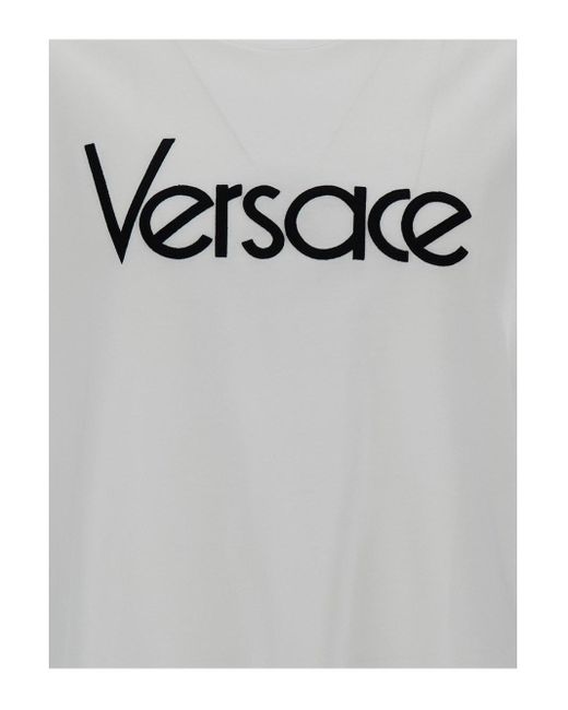 Versace Gray Crewneck T-Shirt With Logo Lettering Print for men