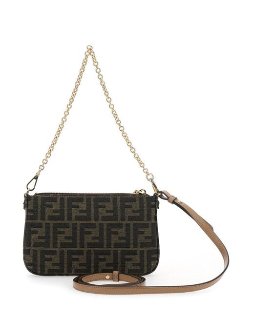 Borsa A Mano Con Tracolla A Catena E Motivo Ff All-Over di Fendi in Black