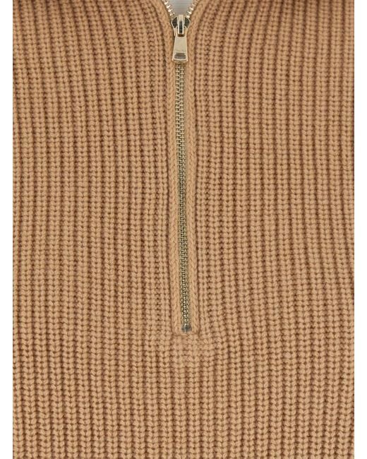 Max Mara Natural Turtleneck Sweater With Ribbed Design