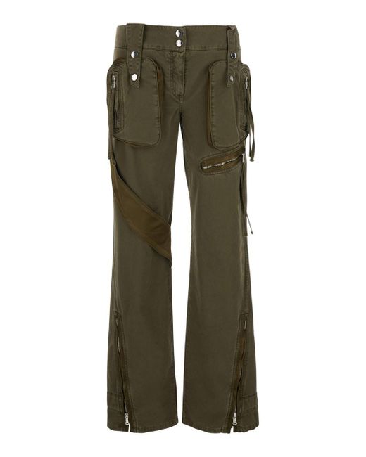 Blumarine Green Cargo Trousers With Satin Inserts Military
