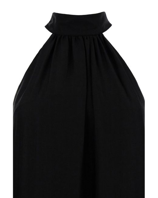 Semicouture Black Maxi Dress With Stand Up Collar