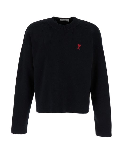 AMI Black Crewneck Sweatshirt With Adc Embroidery for men