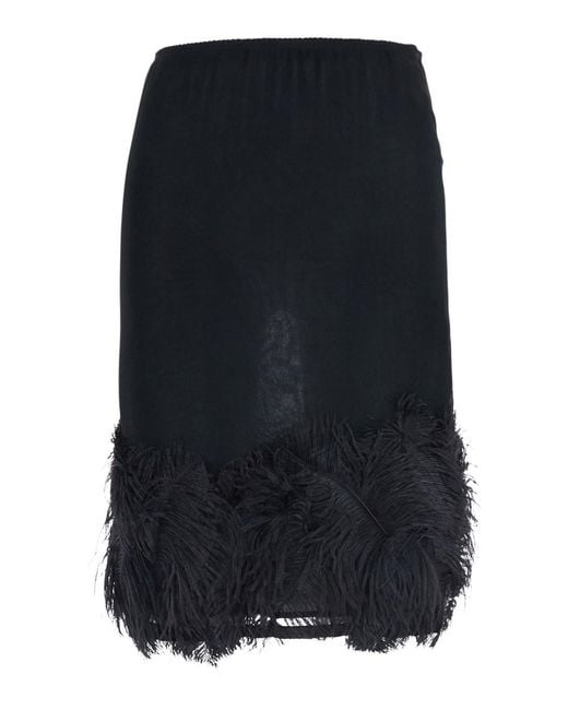 Semicouture Blue Skirt With Feather Details And Tech Fabric