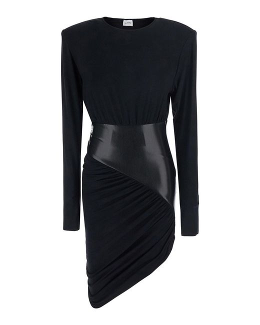 ANDAMANE Blue 'Ursula' Dress With Ecoleather Details And Draped D