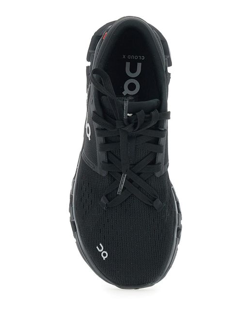 On Shoes White 'Cloud X 4' Low Top Sneaker With Drawstring Closure And Logo