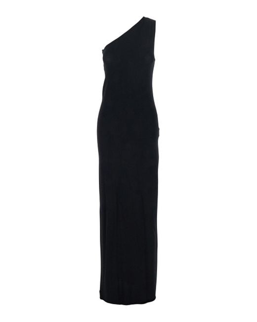 Semicouture Black One-Shoulder Long Dress With Asymmetric Neckline In