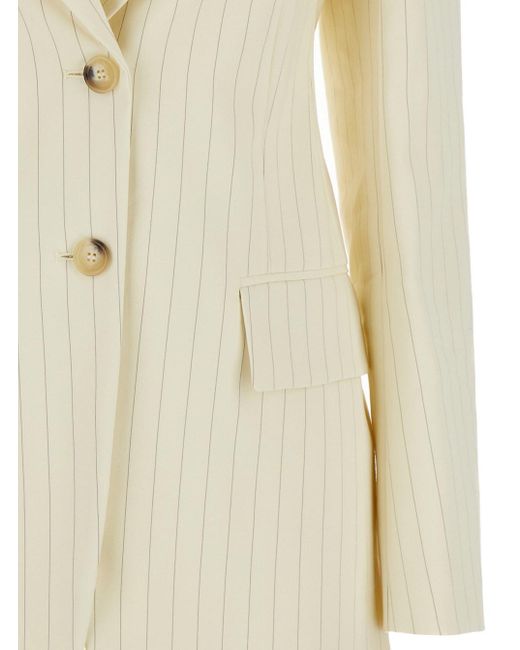 Sportmax White Cream Aversa Single-Breasted Striped Blazer