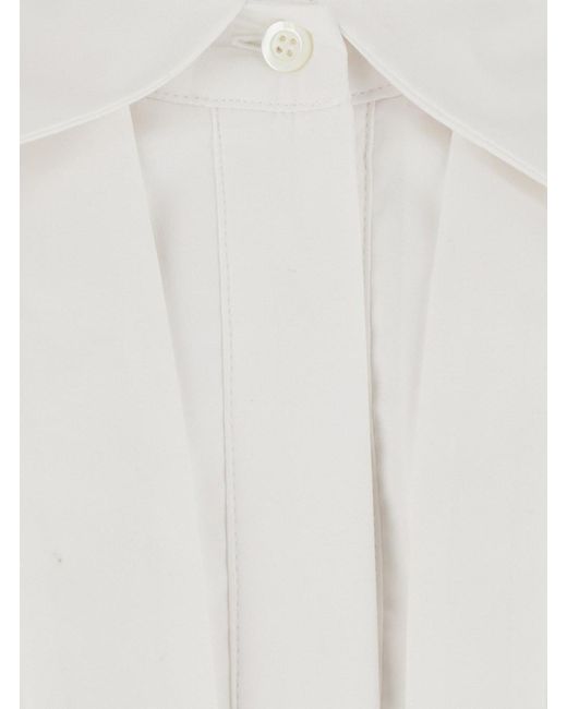 Semicouture White 'Gracie' Shirt With Pointed Collar And Stripes On Th