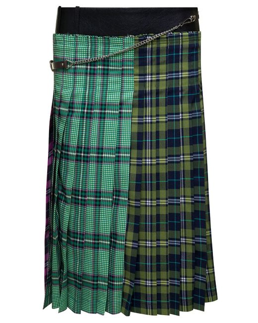 ANDERSSON BELL Green Midi Skirt With Chain And Check Motif In Fabric