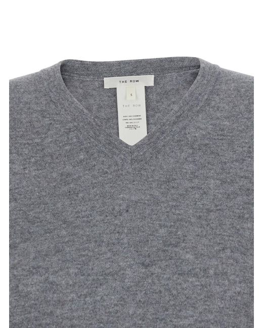 The Row Gray Nian Top Cashmere Long Sleeve Round Neck Sweater For Wome