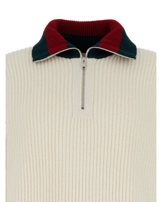 Gucci White High Neck Cardigan With Web Detail for men