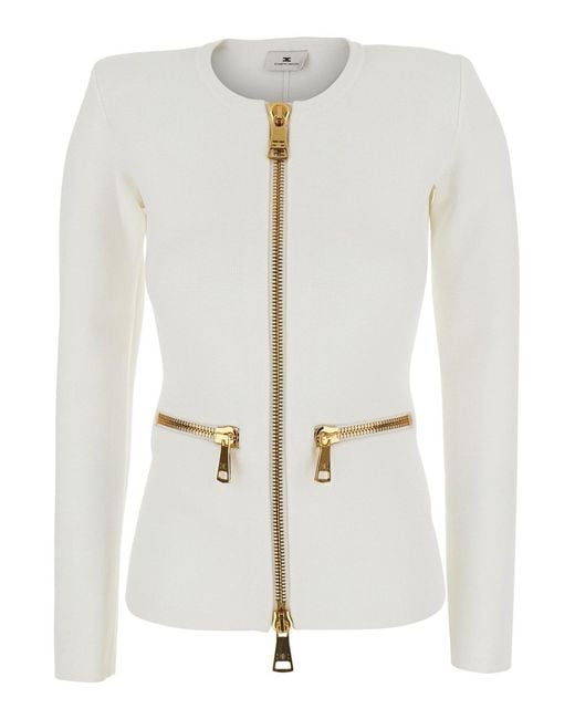 Elisabetta Franchi White Cardigan With Long Sleeves And V-Neck