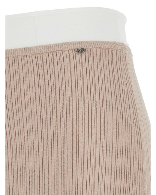 DIESEL Natural -Zinia' Skirt With Contrasting Waist And Logo Plaque On The Front
