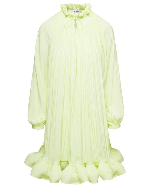Lanvin Yellow Light Ruffle-hem Pleated Minidress In Polyester Woman