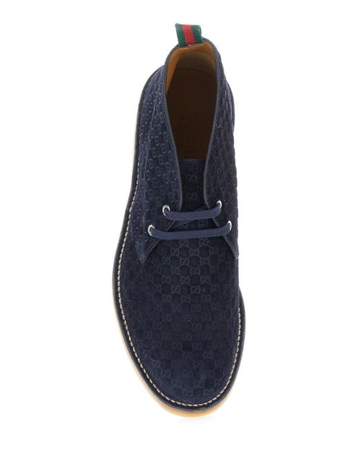 Gucci Blue Ankle Boots With Web Detail On The Heel And Low Heel for men