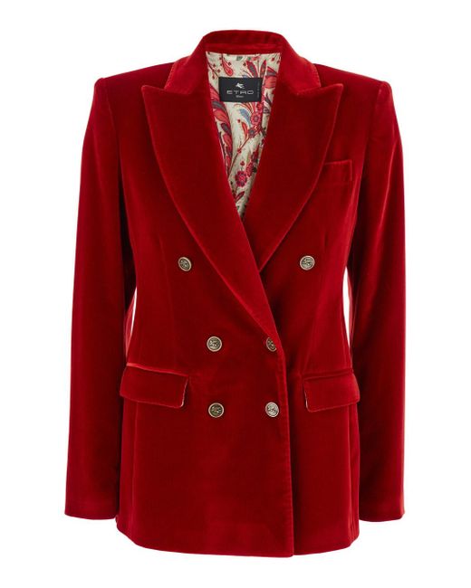 Etro Red Double-Breasted Jacket With Peak Revers