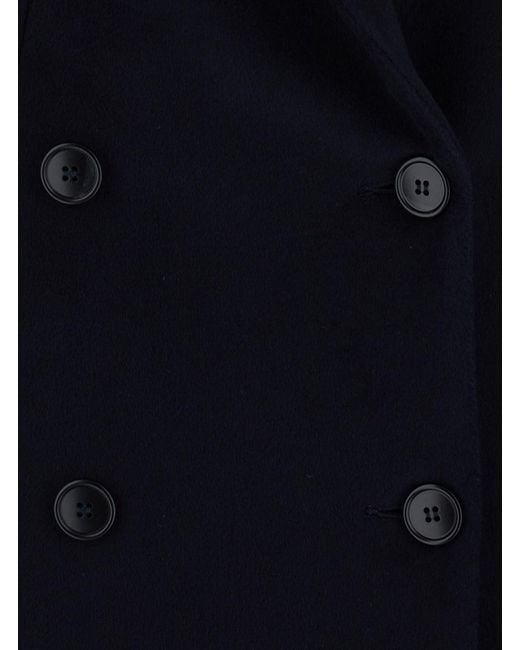 Le Plain Black Long Double-Breasted Coat With Peak Revers