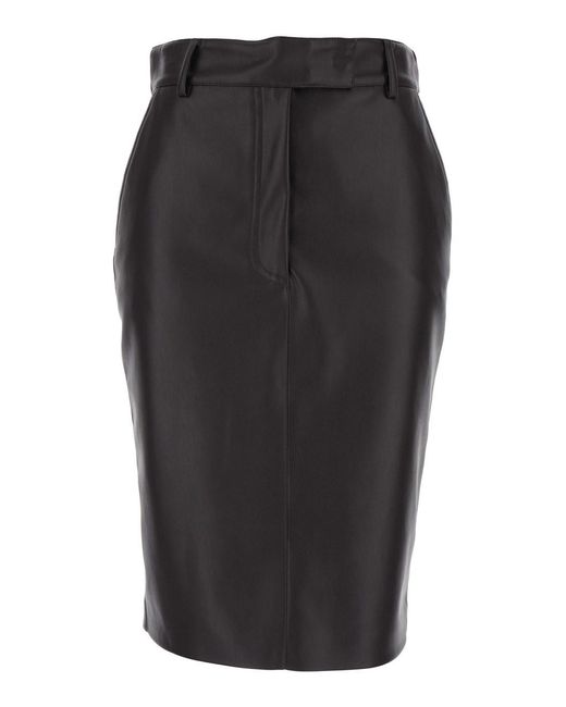 Le Plain Black Leather Skirt With Hidden Front Closure For