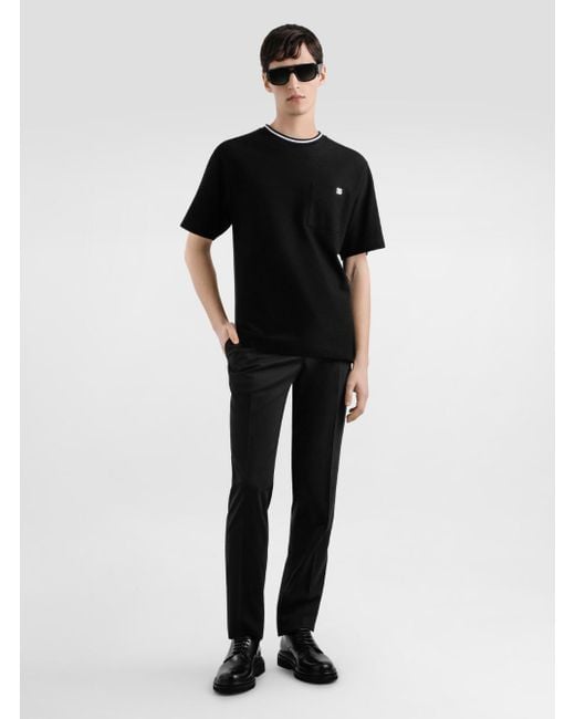 Dolce & Gabbana Black Crewneck T-Shirt With Logo Embroidery On The Front for men