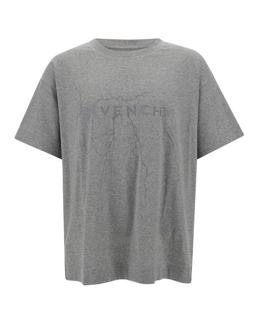 Givenchy Gray T-Shirt With Logo Print And Lighting Motif for men