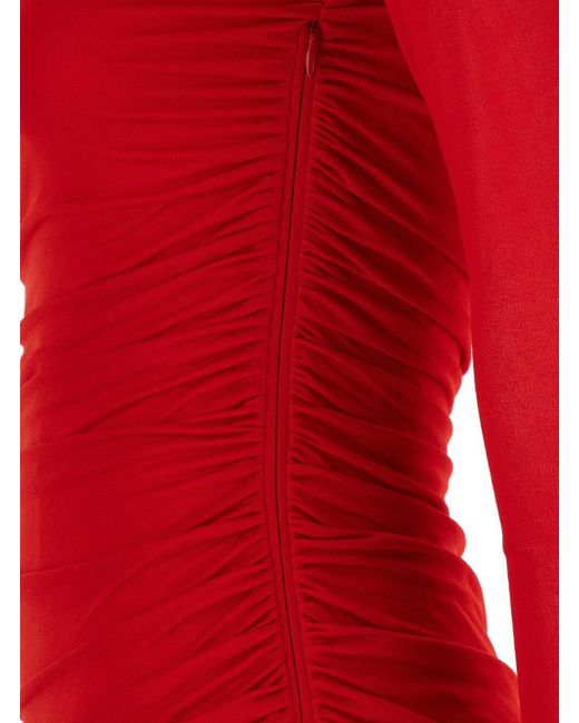 Blumarine Red One-Shoulder Short Dress With Ruffles