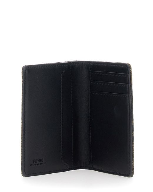 Fendi Black Card Holder With Logo On Front And Ff All Over Ff Motif for men