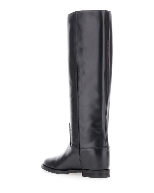 Via Roma 15 Black Boots With Cut-Out Detail On The Side And Logo Plaqu