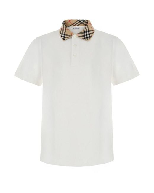 Burberry White 'Evan' Polo Shirt With Check Motif Collar for men