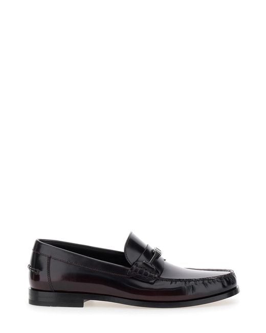 Ferragamo White 'Harry' Dark Burgundy Loafers With Almond Toe And Logo Plaque Detail for men