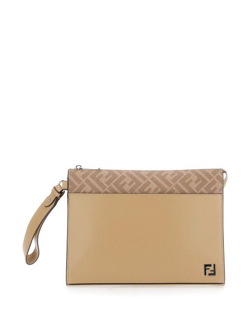 Fendi Natural Cltuch With Ff Motif And Ff Logo Plaque for men