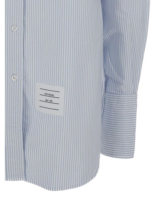 Thom Browne Gray Light Striped Shirt With 4Bar Detail