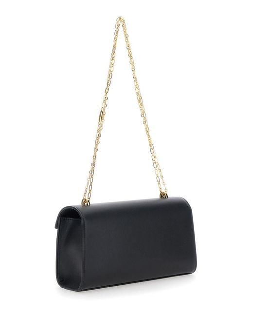 SAVETTE White Shoulder Bag 'Chain Symmetry' With Smooth Leather Chain