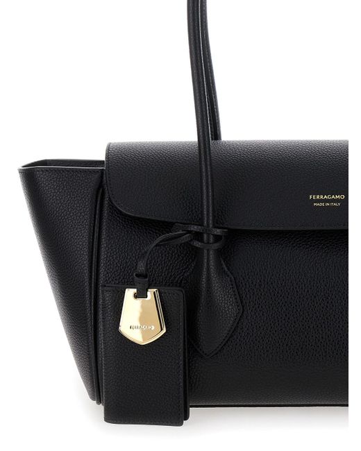 Ferragamo Black 'East-West M' Handbag With Logo Detail