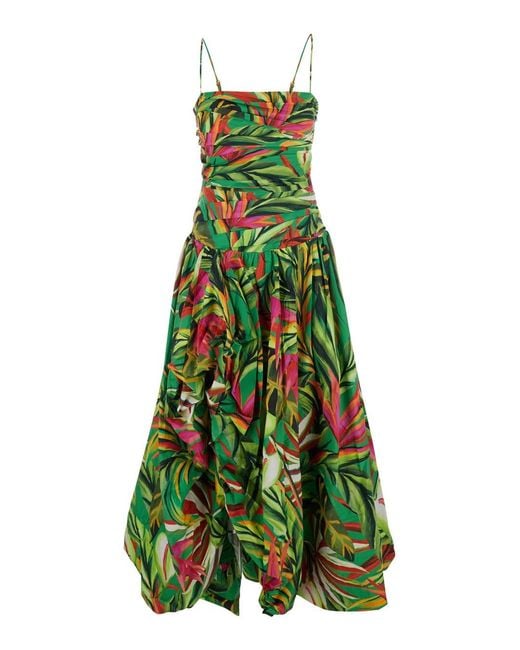 Farm Rio Green Long Dress Tropical Dream