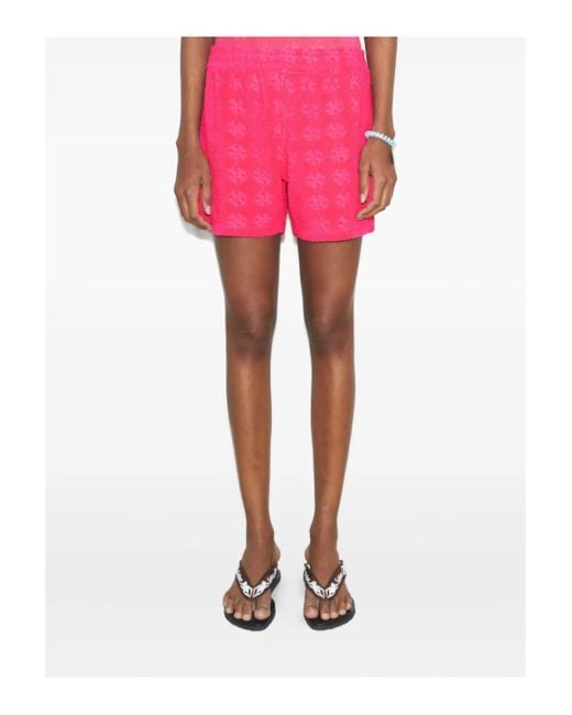 Tory Burch Red Shorts With Elastic Waist And Logo Embroidery