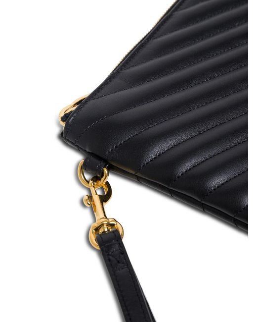 Saint Laurent Black Jolie Chevron Leather Handbag With Metal Logo