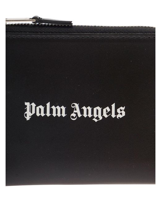 Palm Angels Black Zip Portacarte Logo for men