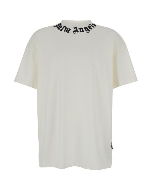 T-Shirt Con Stampa Logo Lettering A Contrasto di Palm Angels in White da Uomo