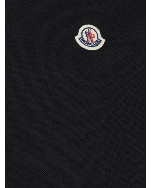 Moncler Black Piquet Cotton Polo Shirt With Logo Patch for men
