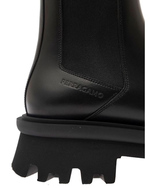 Ferragamo Black Chunky-sole Chelsea Ankle Boots for men