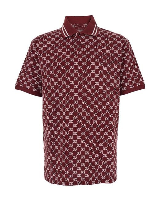 Gucci Red Gg Jacquard Cotton Piquet Polo Shirt for men