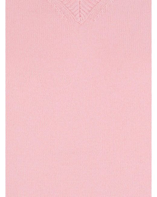 DUNST Pink V-Neck Sweater With Ribbed Details