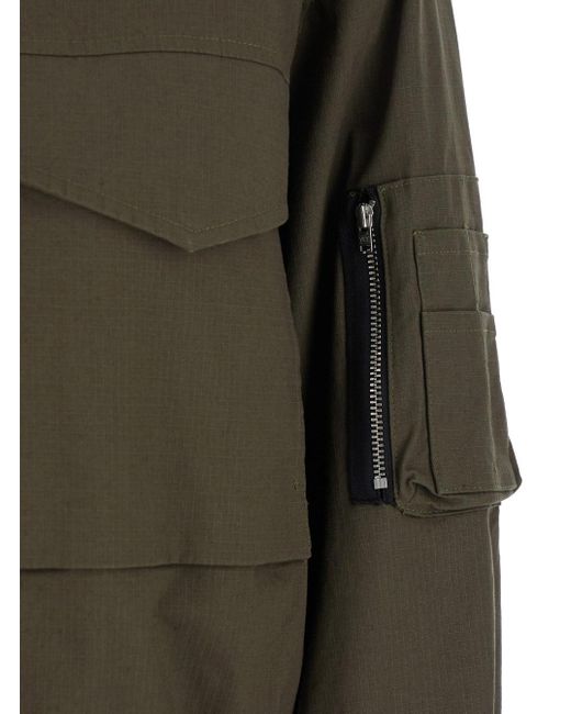 Grifoni Green Cropped Jacket With Maxi Pockets On Front And Sleeve In