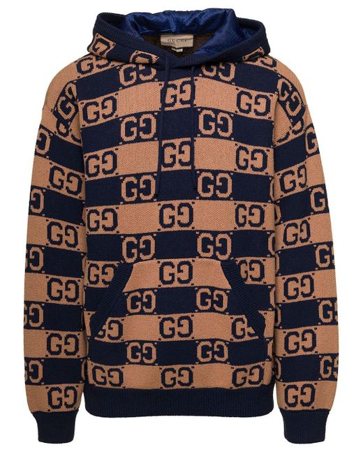 Gucci Brown GG Cotton Jacquard Hooded Jumper for men