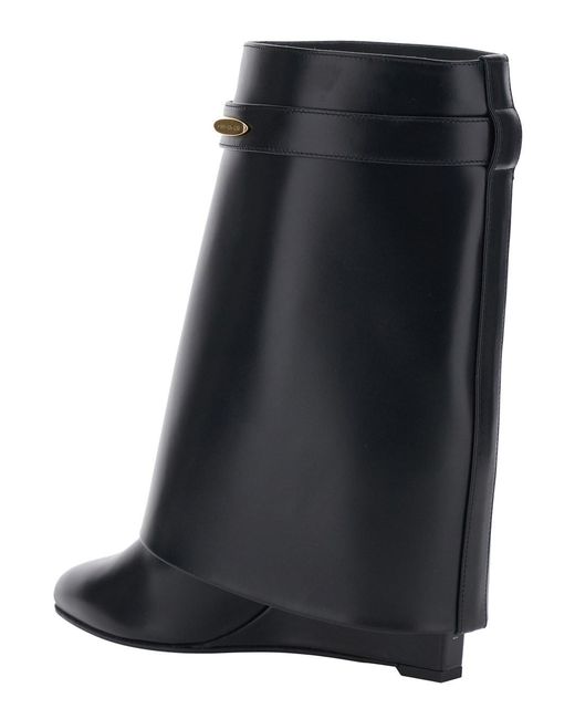 Givenchy Black Ankle Boots With Wedge Heels And Logo Plaque On The Side