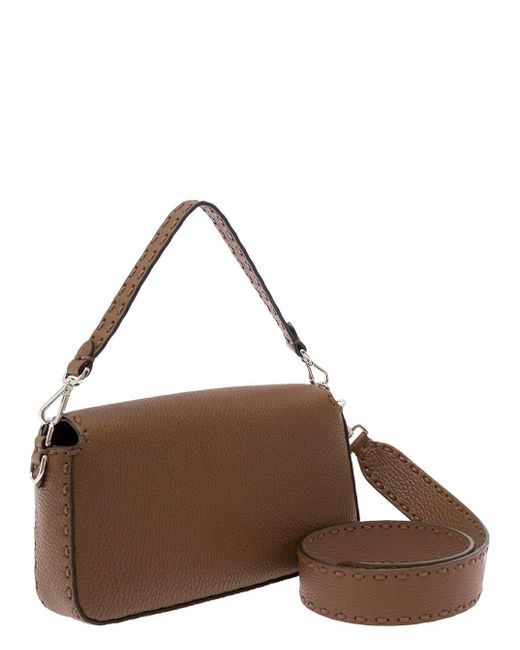 Fendi Brown 'Baguette Medium' Handbag With Macro Stitchings