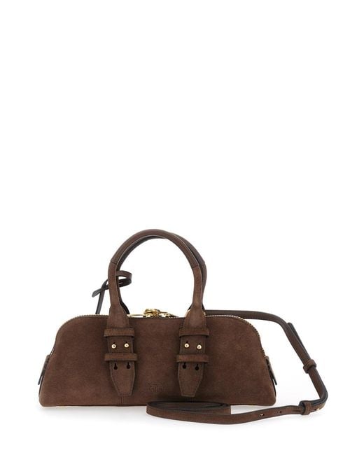 Pinko Brown 'Bowling' Handbag With Padlock Detail And Love Birds Logo On The Front