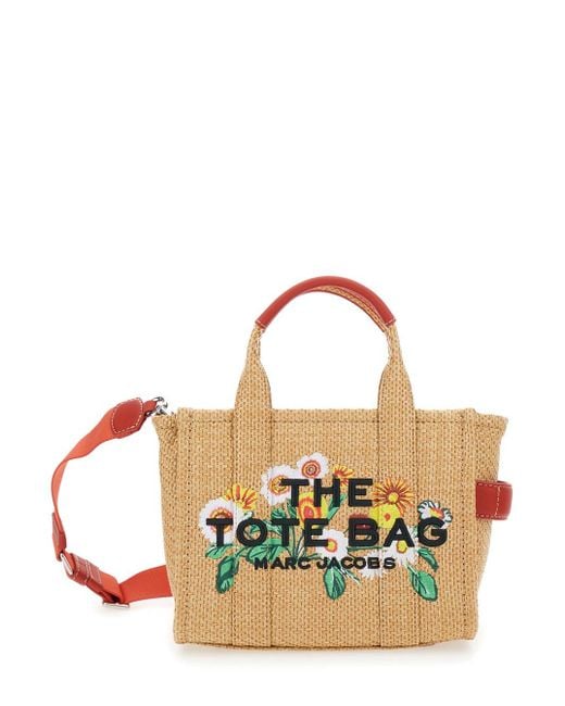 Marc Jacobs Natural 'The Small Tote Bag' Handbag With Flower Print And Embroidered Logo